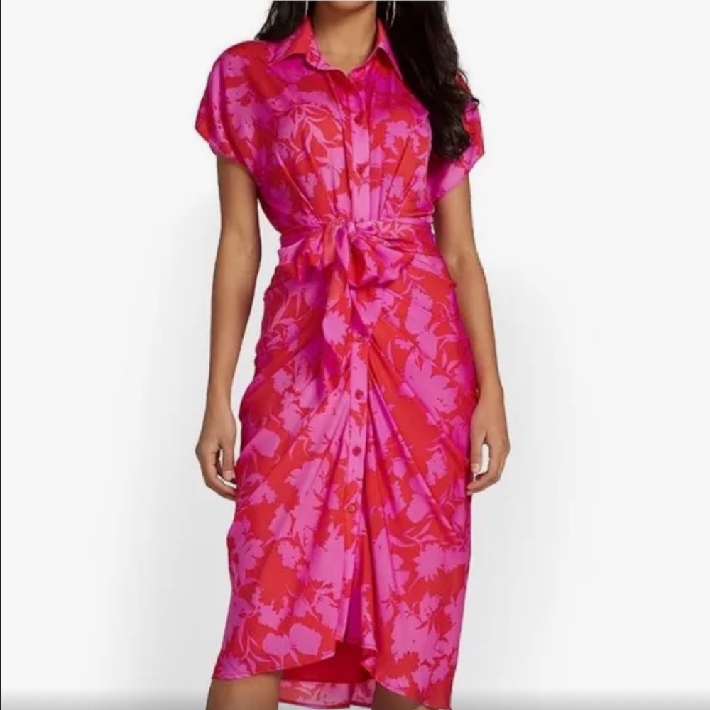 New with tags pink and red floral midi dress